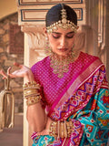 Captivating Sky-Blue Patola Printed Silk Traditional Saree With Blouse - Zeel Clothing