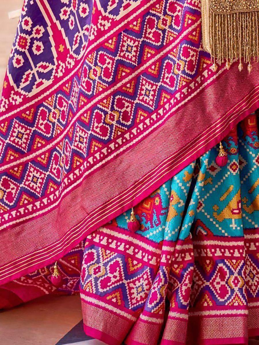 Captivating Sky-Blue Patola Printed Silk Traditional Saree With Blouse - Zeel Clothing