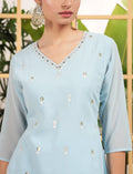 Captivating Sky Blue Sequins Embroidered Georgette Sharara Suit With Dupatta - Zeel Clothing