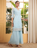 Captivating Sky Blue Sequins Embroidered Georgette Sharara Suit With Dupatta - Zeel Clothing