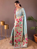 Captivating Sky Blue Weaving Paithani Silk Traditional Saree With Blouse - Zeel Clothing