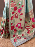 Captivating Sky Blue Weaving Paithani Silk Traditional Saree With Blouse - Zeel Clothing