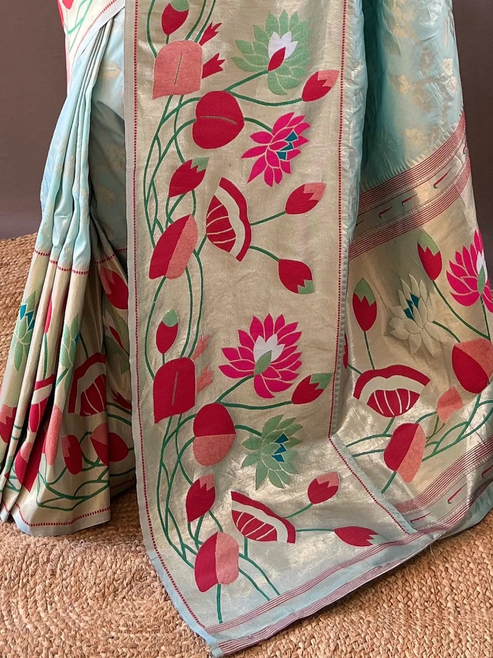 Captivating Sky Blue Weaving Paithani Silk Traditional Saree With Blouse - Zeel Clothing