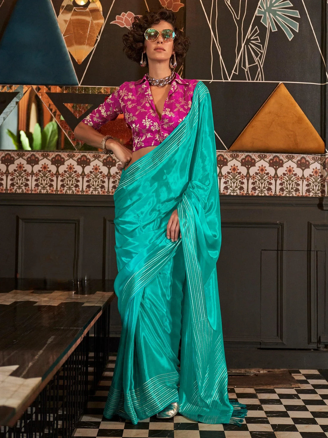 Captivating Sky-Blue Weaving Silk Traditional Saree With Blouse
