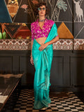 Captivating Sky-Blue Weaving Silk Traditional Saree With Blouse