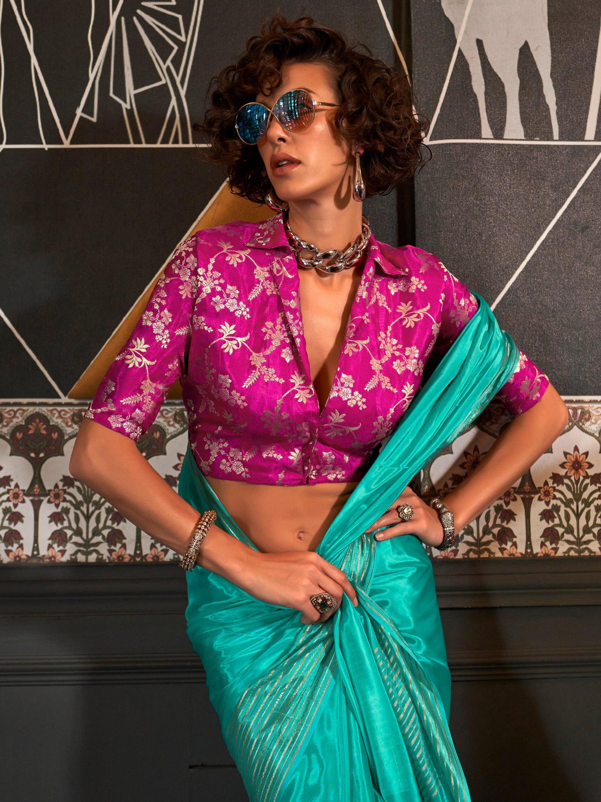 Captivating Sky-Blue Weaving Silk Traditional Saree With Blouse