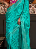 Captivating Sky-Blue Weaving Silk Traditional Saree With Blouse