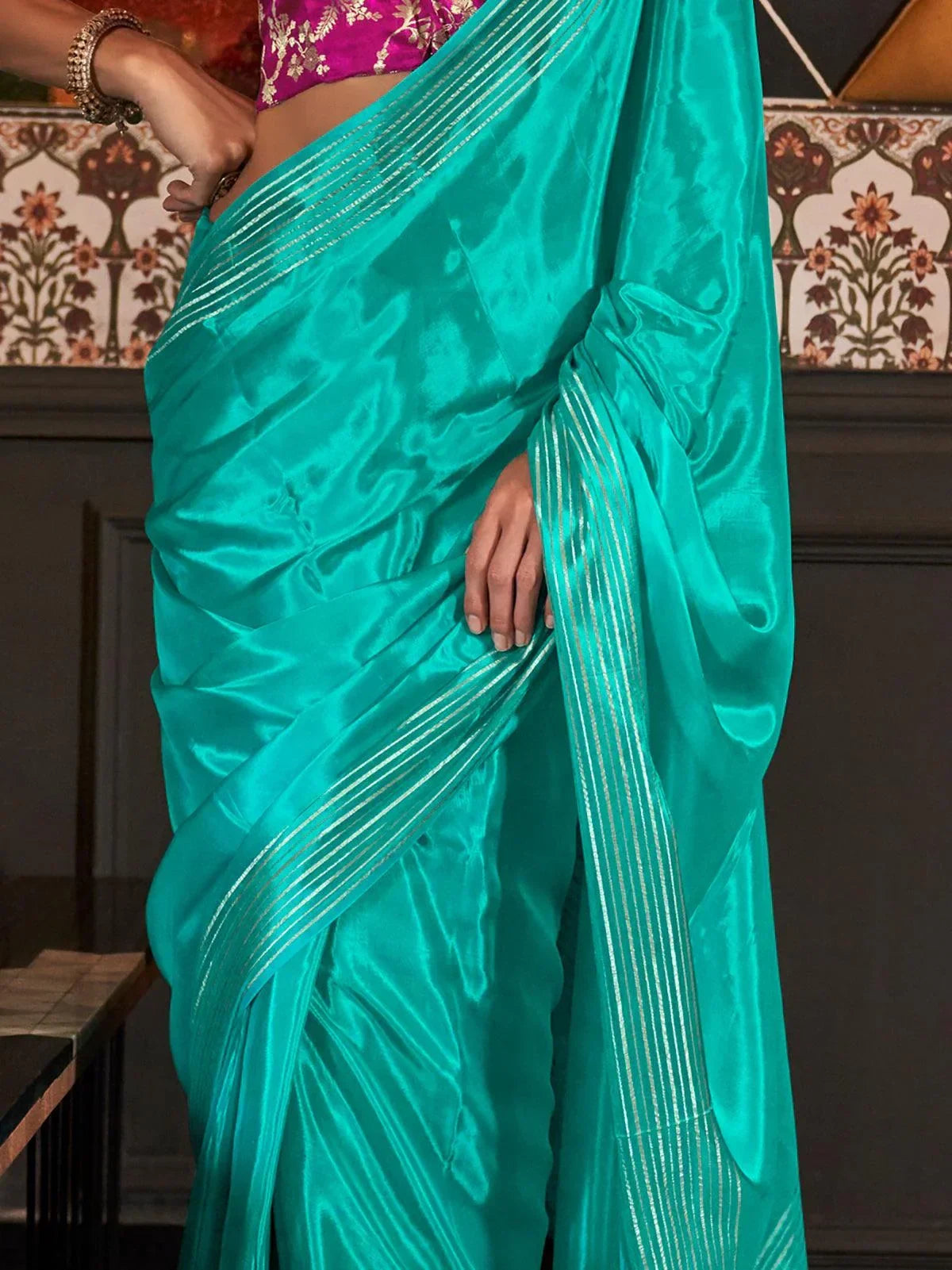 Captivating Sky-Blue Weaving Silk Traditional Saree With Blouse