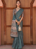 Captivating Teal Blue Digital Printed Crepe Saree With Blouse - Zeel Clothing
