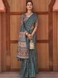 Captivating Teal Blue Digital Printed Crepe Saree With Blouse - Zeel Clothing