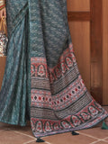 Captivating Teal Blue Digital Printed Crepe Saree With Blouse - Zeel Clothing