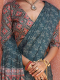 Captivating Teal Blue Digital Printed Crepe Saree With Blouse - Zeel Clothing