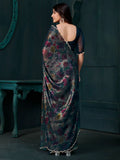 Captivating Teal Blue Foil Printed Silk Festive Wear Saree With Blouse - Zeel Clothing
