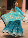 Captivating Teal Blue Sequins Chinon Engagement Wear Gown - Zeel Clothing