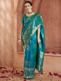 Captivating Teal Blue Zari Weaving Banarasi Silk Festival Wear Saree - Zeel Clothing