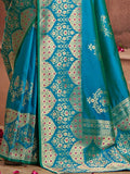 Captivating Teal Blue Zari Weaving Banarasi Silk Festival Wear Saree - Zeel Clothing