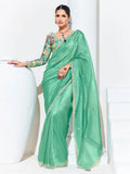 Captivating Teal Green Embroidered Organza Festival Wear Saree
