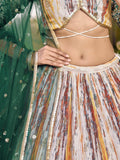Captivating White & Green Digital Printed Chinon Lehenga Choli - Zeel Clothing