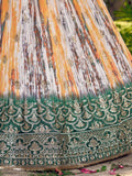 Captivating White & Green Digital Printed Chinon Lehenga Choli - Zeel Clothing