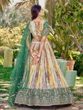 Captivating White & Green Digital Printed Chinon Lehenga Choli - Zeel Clothing