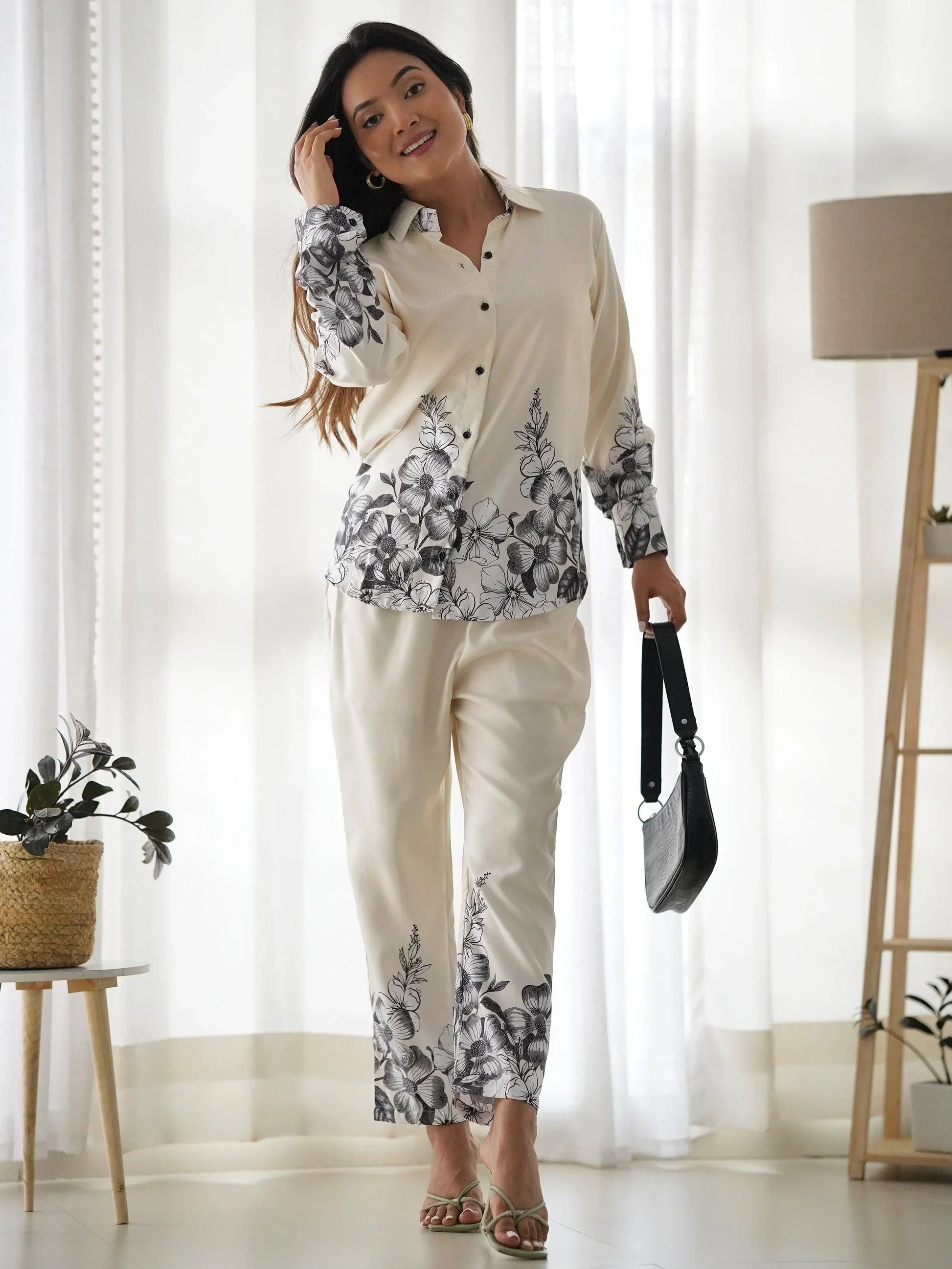 Stunning White Digital Printed Lycra Event Wear Co-Ord Set