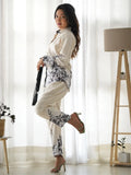 Stunning White Digital Printed Lycra Event Wear Co-Ord Set