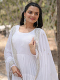 Captivating White Georgette Festival Wear Gown With Dupatta - Zeel Clothing