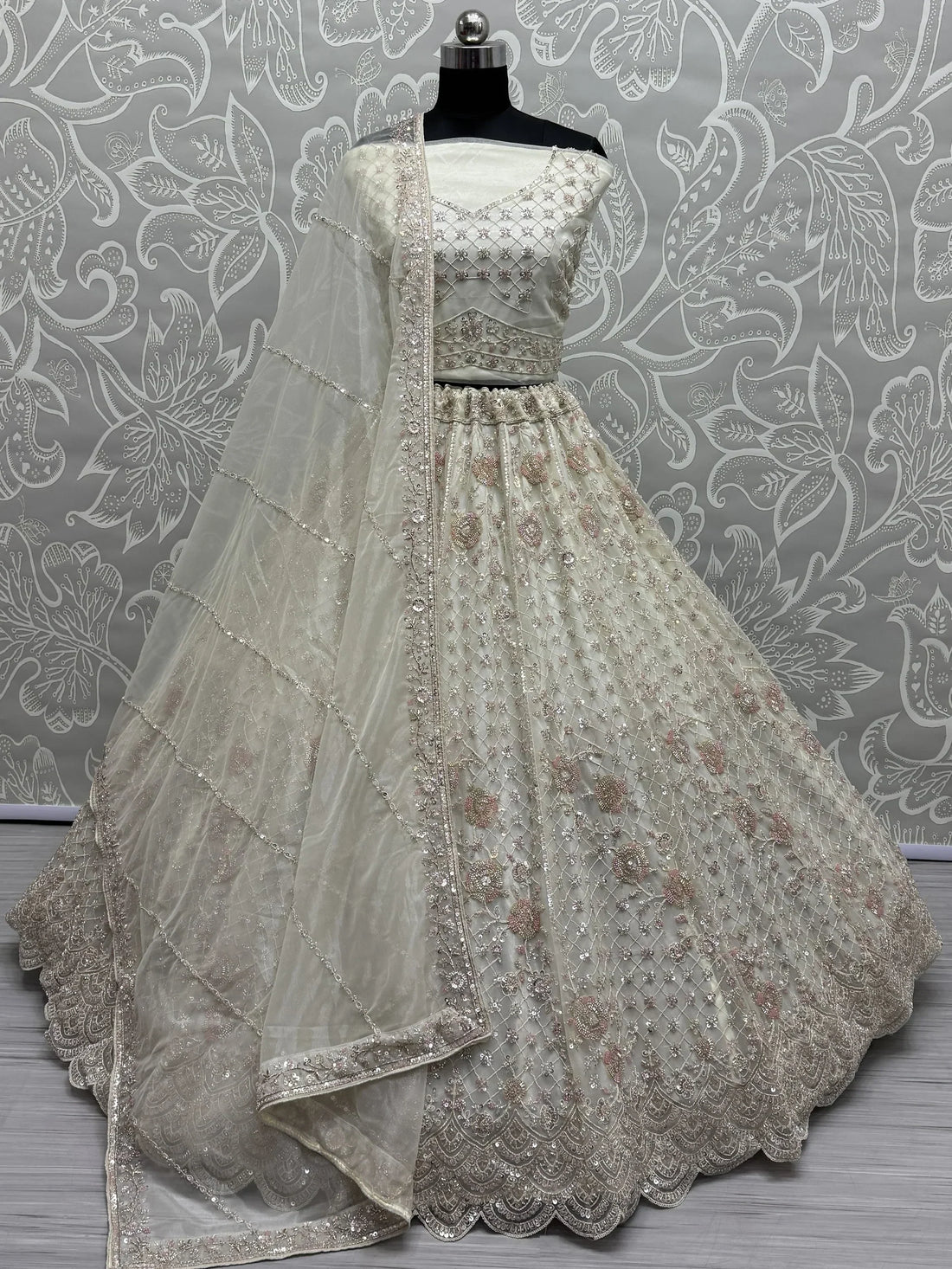 Captivating White Hand Work Net Bridesmaid Lehenga Choli With Dupatta - Zeel Clothing