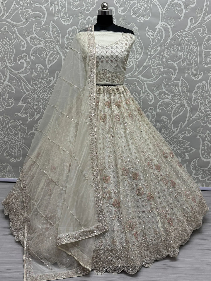 Captivating White Hand Work Net Bridesmaid Lehenga Choli With Dupatta - Zeel Clothing