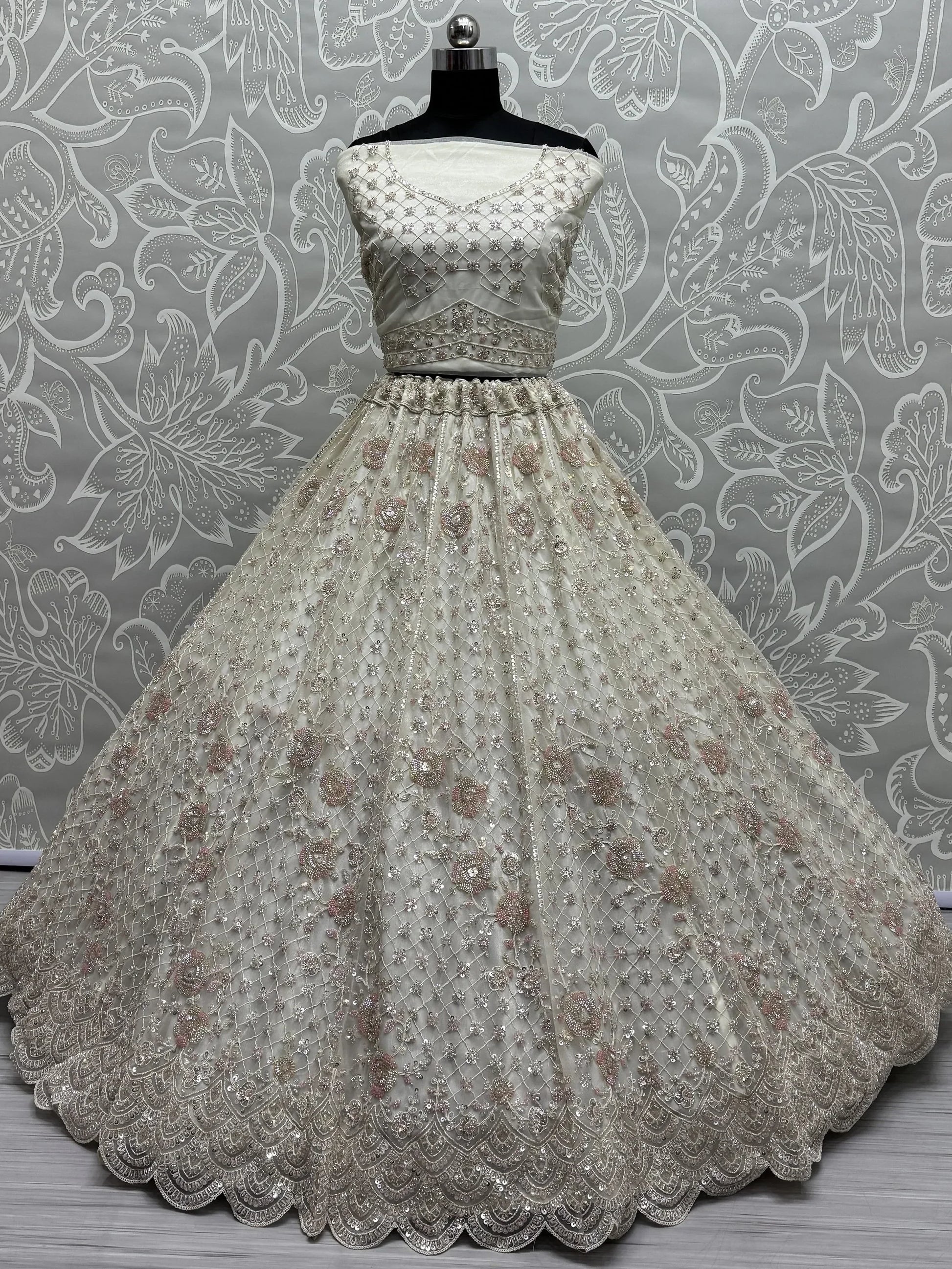 Captivating White Hand Work Net Bridesmaid Lehenga Choli With Dupatta - Zeel Clothing