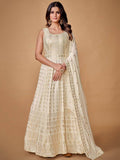 Captivating White Heavy Embroidery Georgette Ready-Made Gown - Zeel Clothing