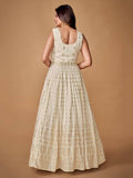 Captivating White Heavy Embroidery Georgette Ready-Made Gown - Zeel Clothing