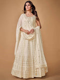 Captivating White Heavy Embroidery Georgette Ready-Made Gown - Zeel Clothing