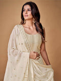 Captivating White Heavy Embroidery Georgette Ready-Made Gown - Zeel Clothing
