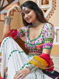 Captivating White Mirror Work Rayon Navratri Lehenga Choli - Zeel Clothing