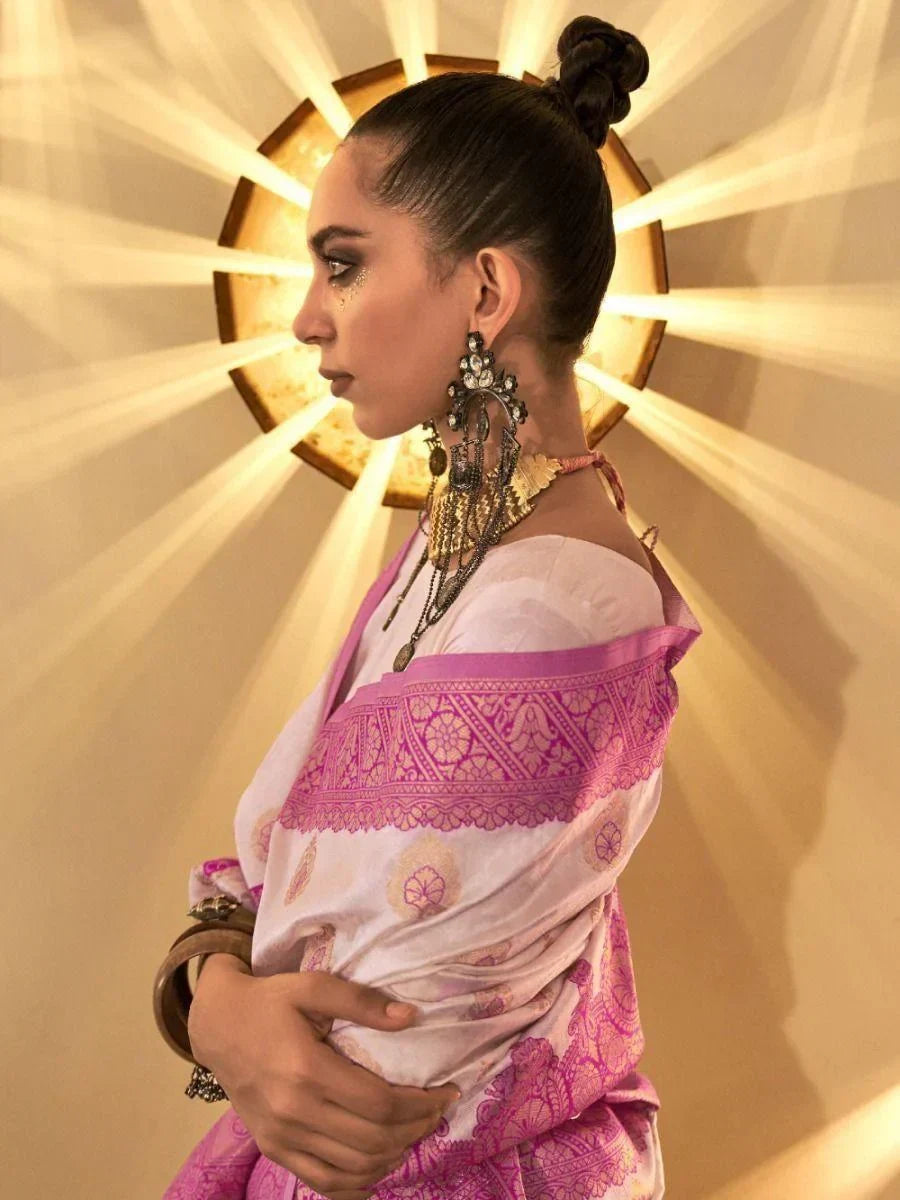 Captivating White Woven Silk Event Wear Saree With Blouse