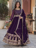Captivating Wine Zari Embroidery Georgette Engagement Wear Gown With Dupatta - Zeel Clothing