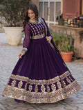 Captivating Wine Zari Embroidery Georgette Engagement Wear Gown With Dupatta - Zeel Clothing