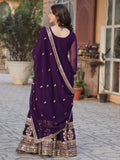 Captivating Wine Zari Embroidery Georgette Engagement Wear Gown With Dupatta - Zeel Clothing