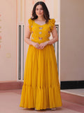 Captivating Yellow Beads Work Organza Festival Wear Gown - Zeel Clothing