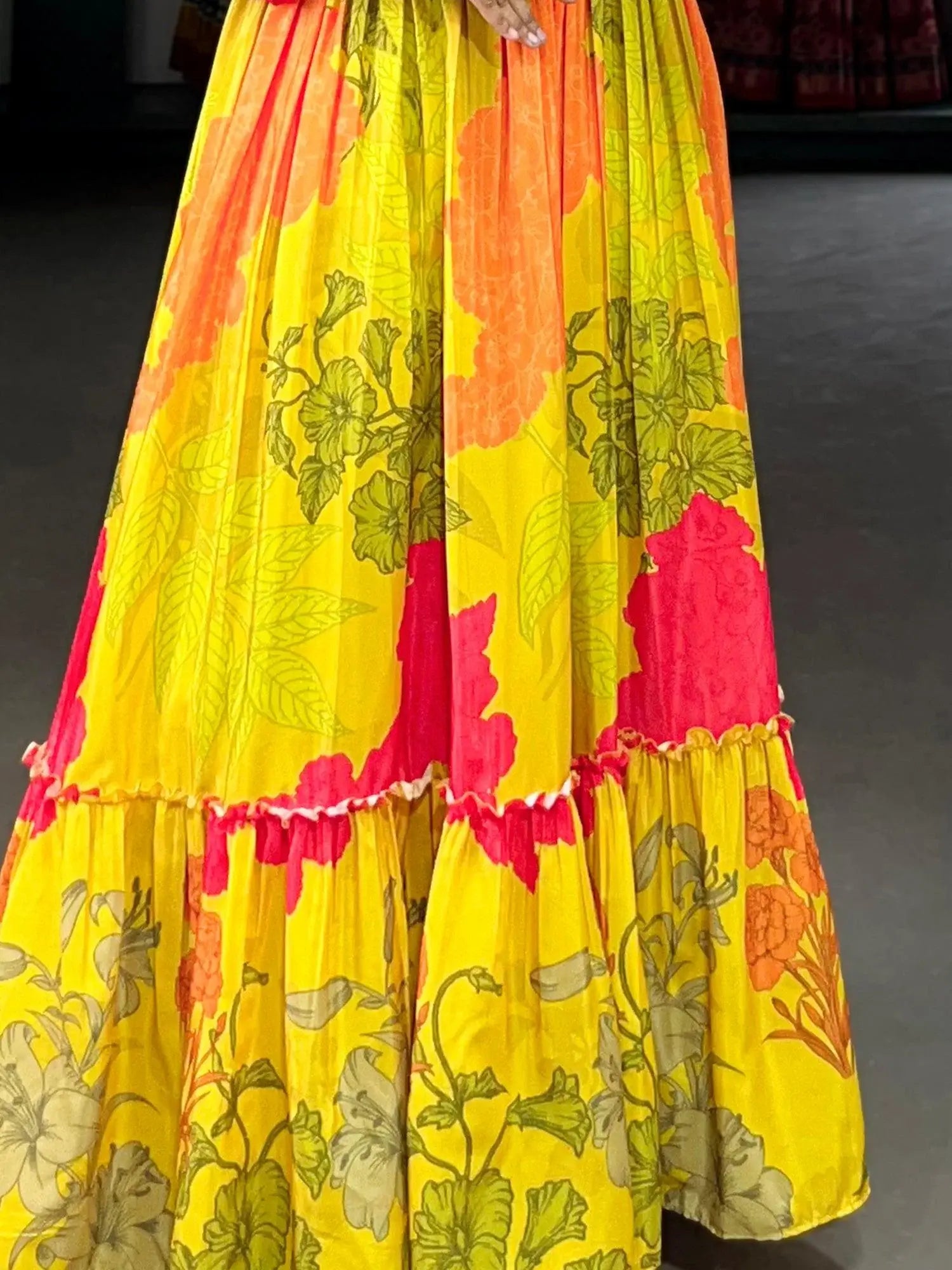 Captivating Yellow Floral Printed Silk Festival Wear Gown - Zeel Clothing