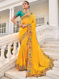 Captivating Yellow Heavy Border Work Crape Silk Wedding Wear Saree - Zeel Clothing