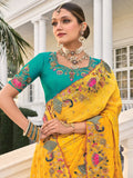 Captivating Yellow Heavy Border Work Crape Silk Wedding Wear Saree - Zeel Clothing