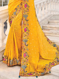 Captivating Yellow Heavy Border Work Crape Silk Wedding Wear Saree - Zeel Clothing