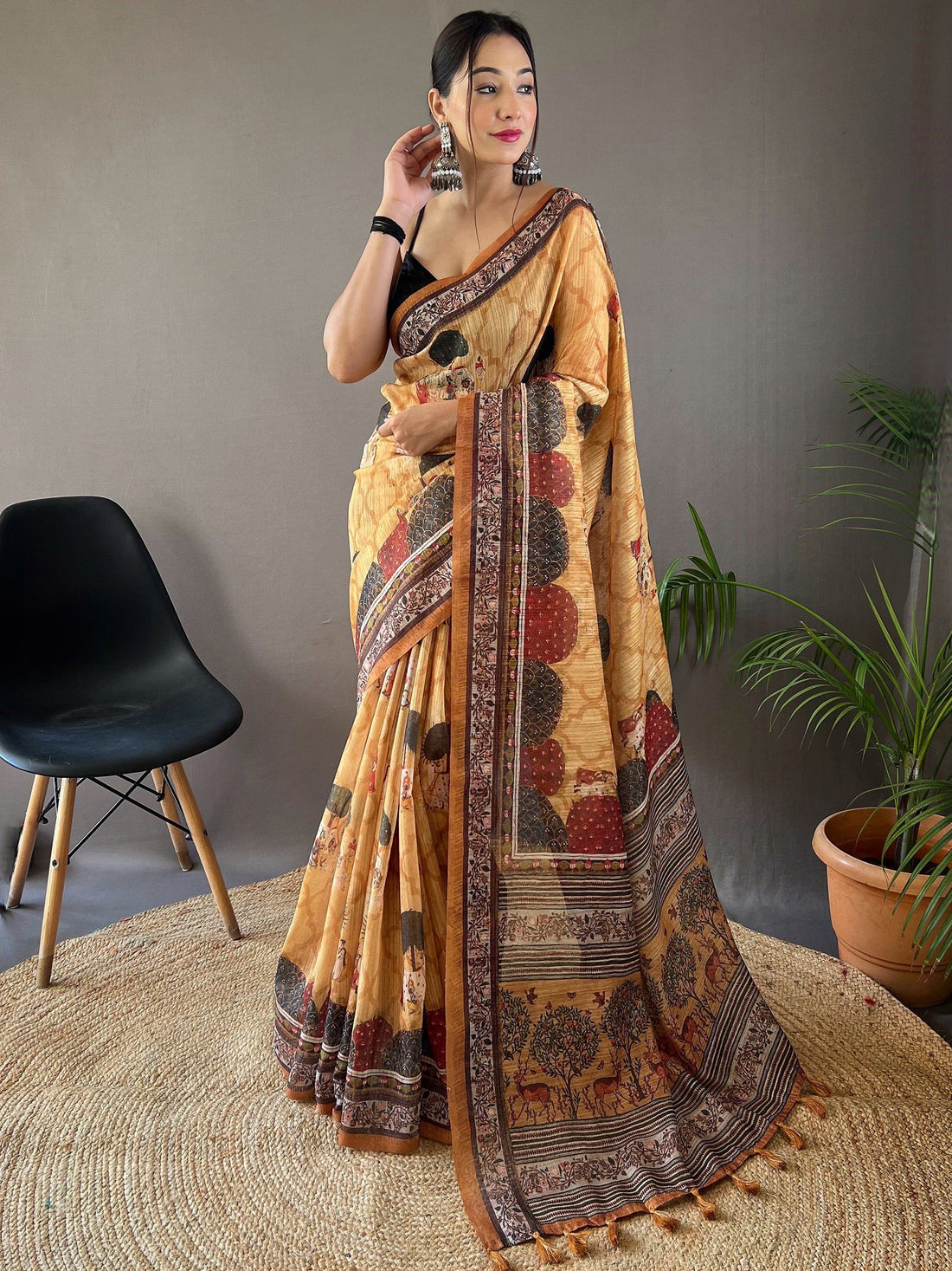 Captivating Yellow Printed Silk Event Wear Saree With Blouse - Zeel Clothing