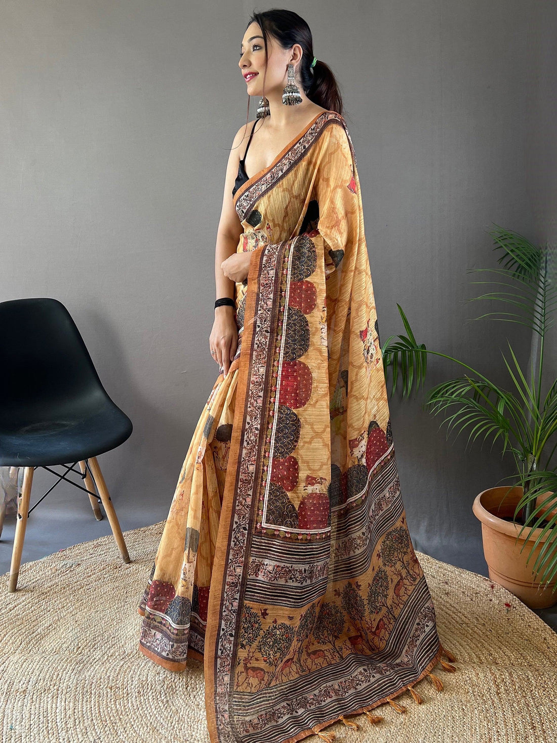Captivating Yellow Printed Silk Event Wear Saree With Blouse - Zeel Clothing