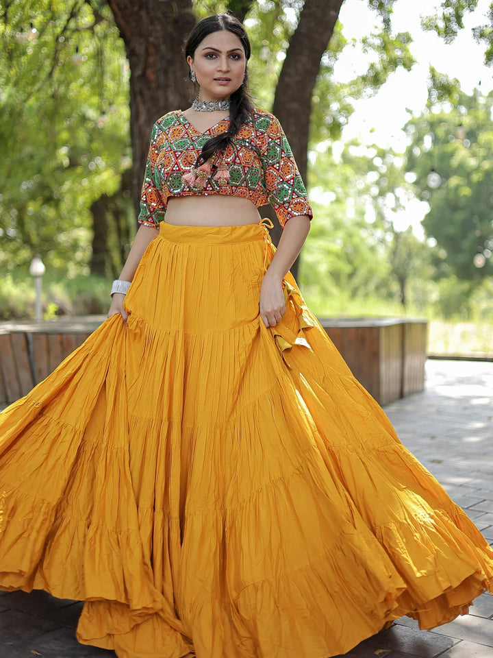 Captivating Yellow Rayon Navratri Lehenga With Embroidered Choli - Zeel Clothing