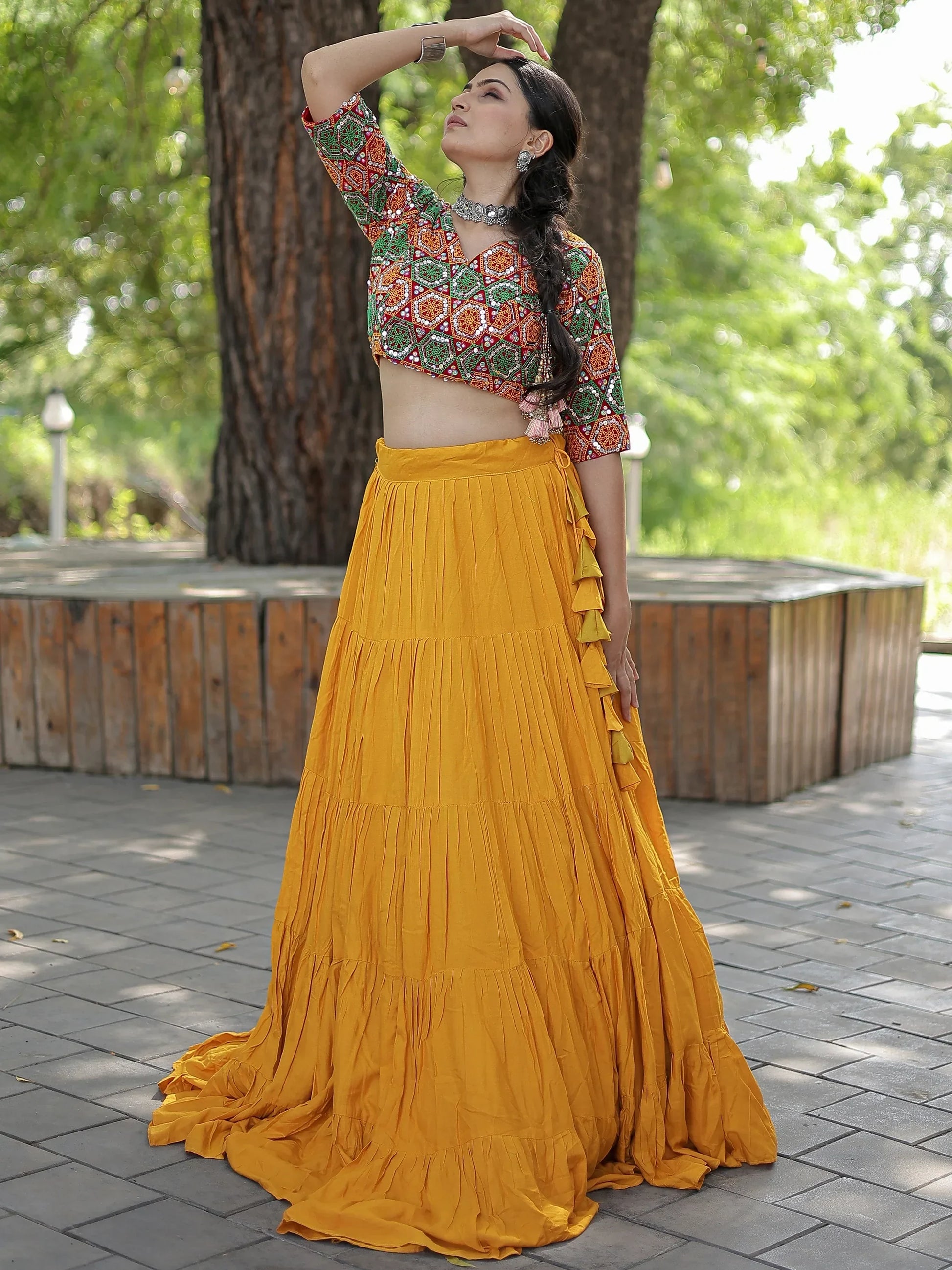 Captivating Yellow Rayon Navratri Lehenga With Embroidered Choli - Zeel Clothing