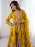 Captivating Yellow Sequins Georgette Haldi Wear Suit Pant With Dupatta - Zeel Clothing
