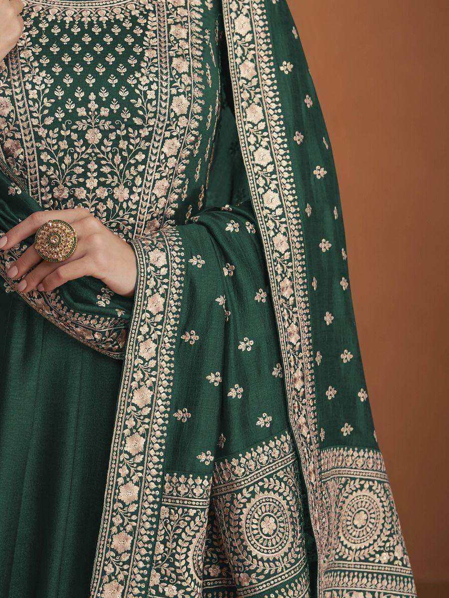 Charismatic Green Embroidered Silk Party Wear Gown - Zeel Clothing